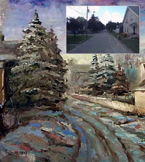 Imagem de uma rua em Rockland; no canto direito, original do Google Street View